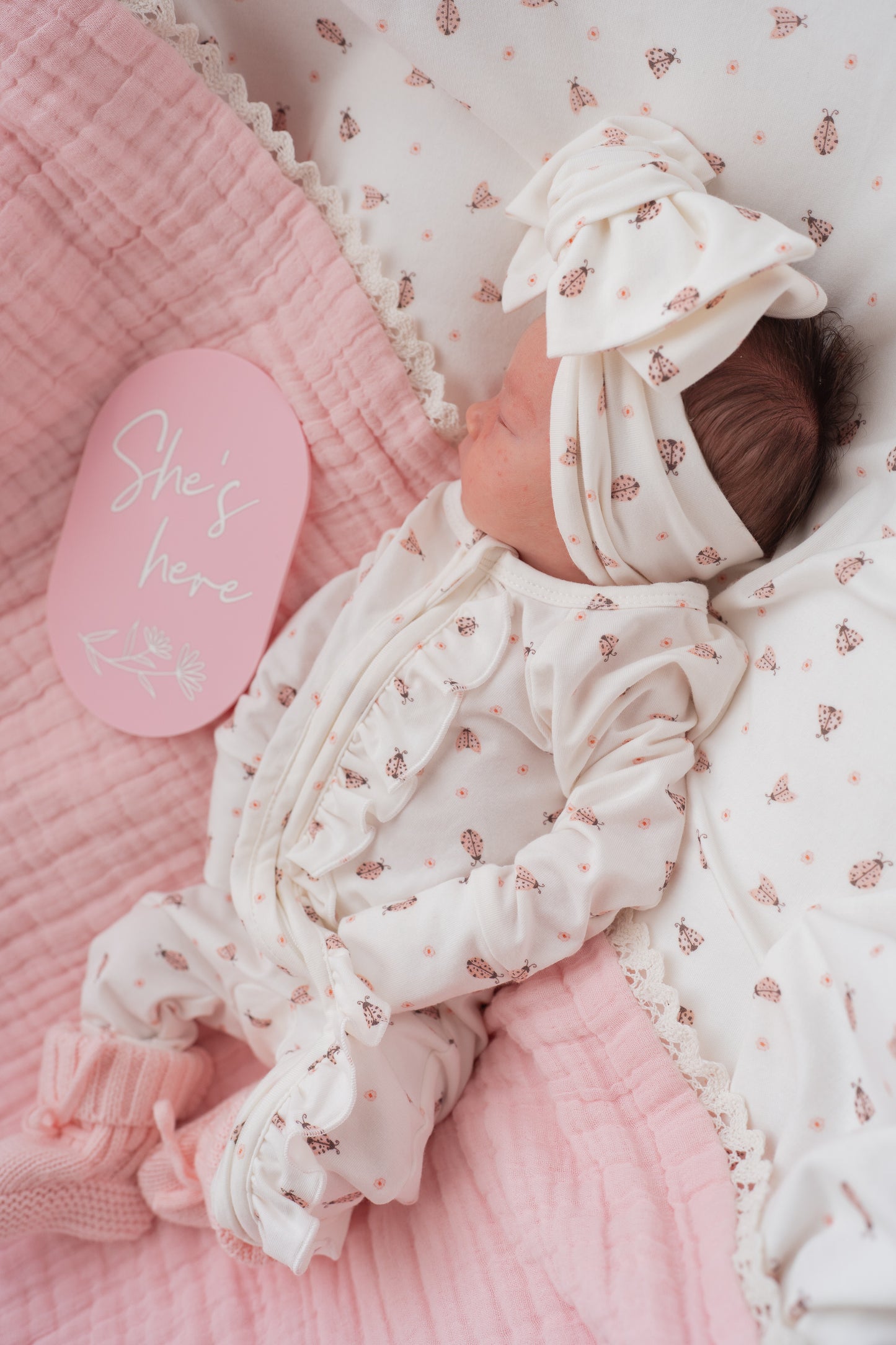 FRILL ZIP ROMPER | PINK LADYBUG