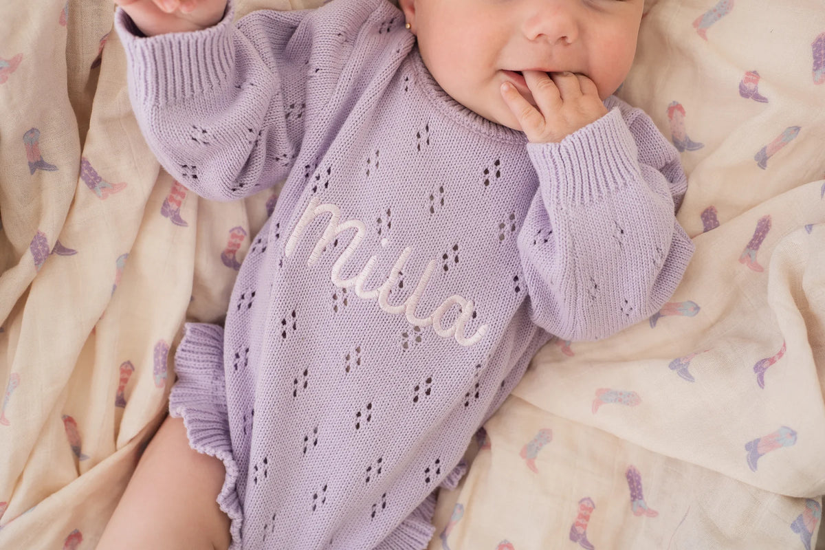FRILL KNIT POINTELLE ROMPER | Pastel Lilac