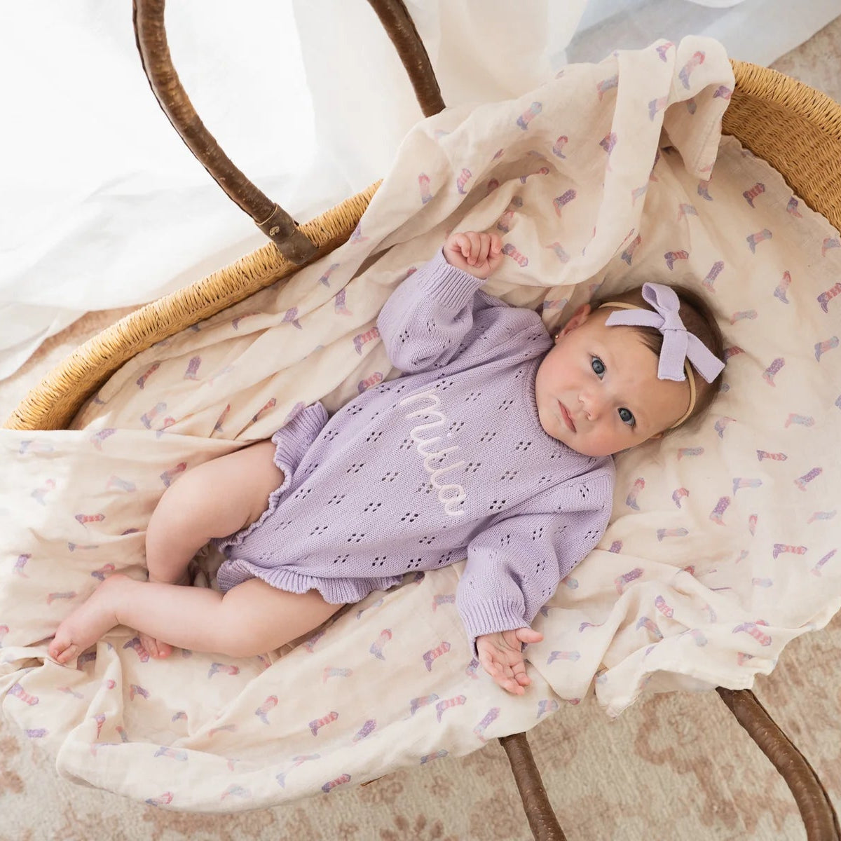 FRILL KNIT POINTELLE ROMPER | Pastel Lilac