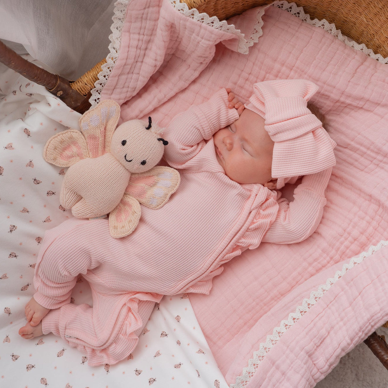 FRILL ZIP ROMPER | BABY PINK WAFFLE