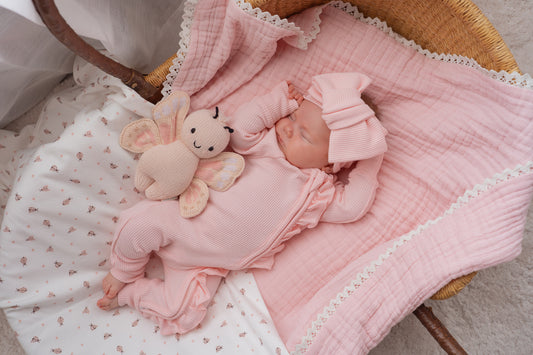 FRILL ZIP ROMPER | BABY PINK WAFFLE