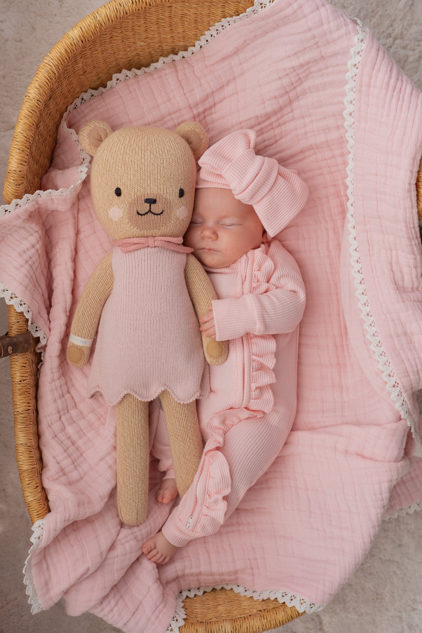 FRILL ZIP ROMPER | BABY PINK WAFFLE