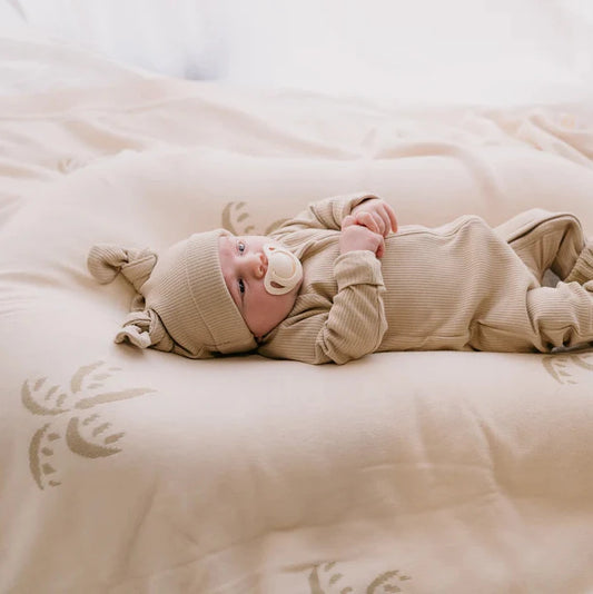 Knit Blanket - Palms Khaki & Cream