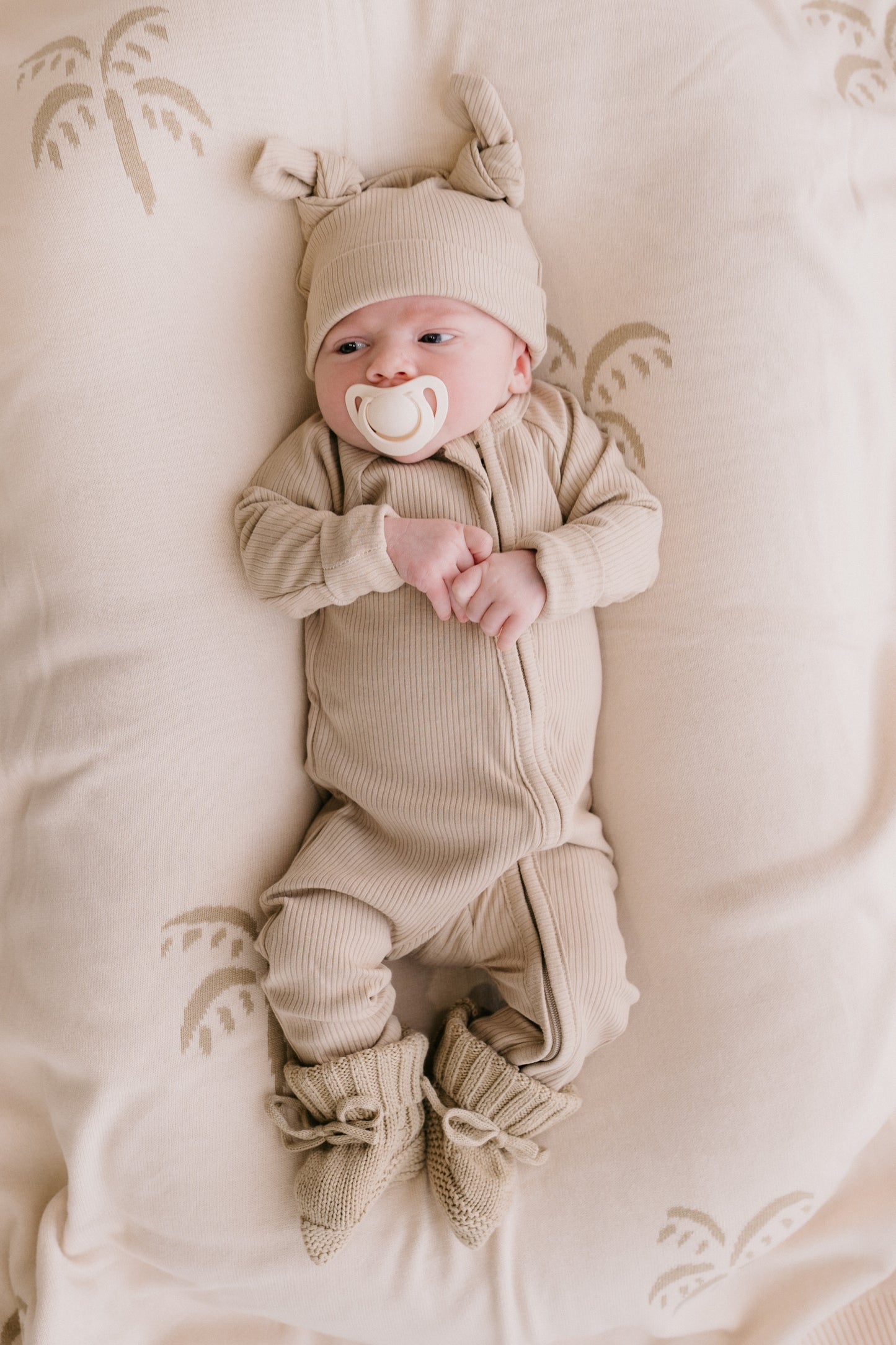 Zip Romper - Khaki Rib