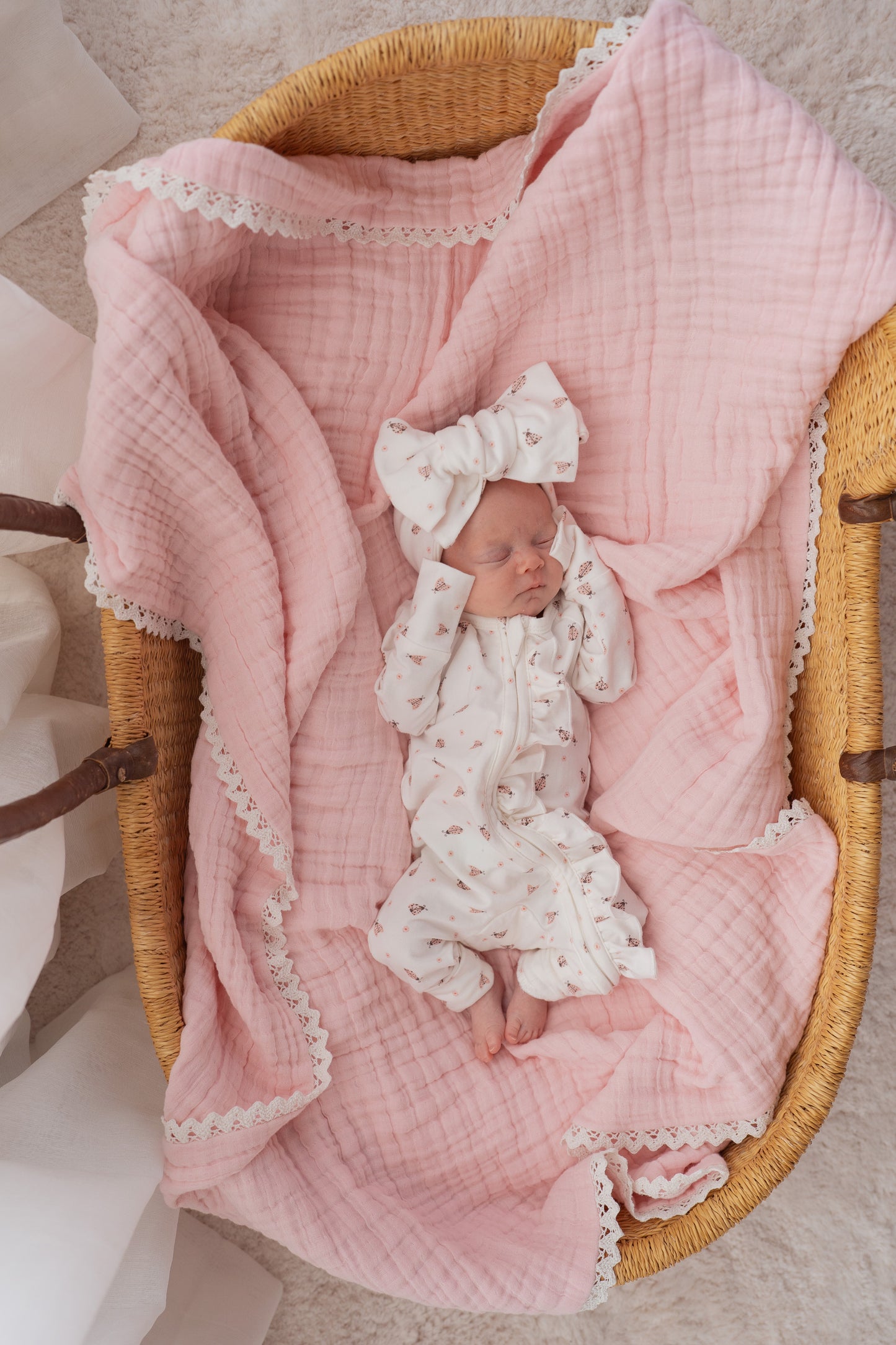 FRILL ZIP ROMPER | PINK LADYBUG