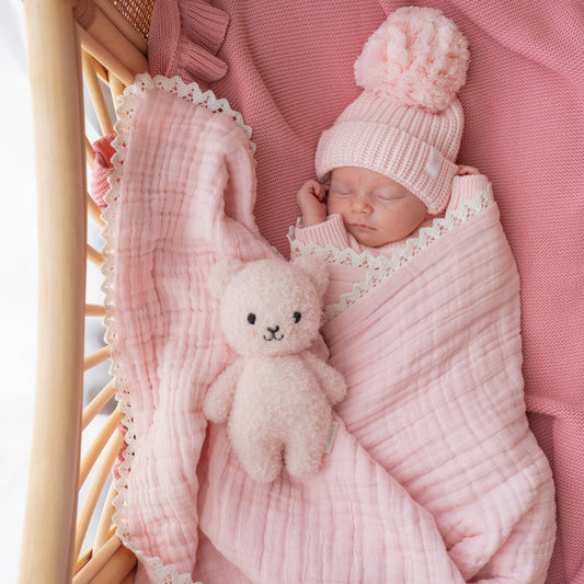 GAUZE LACE BLANKET | BABY PINK