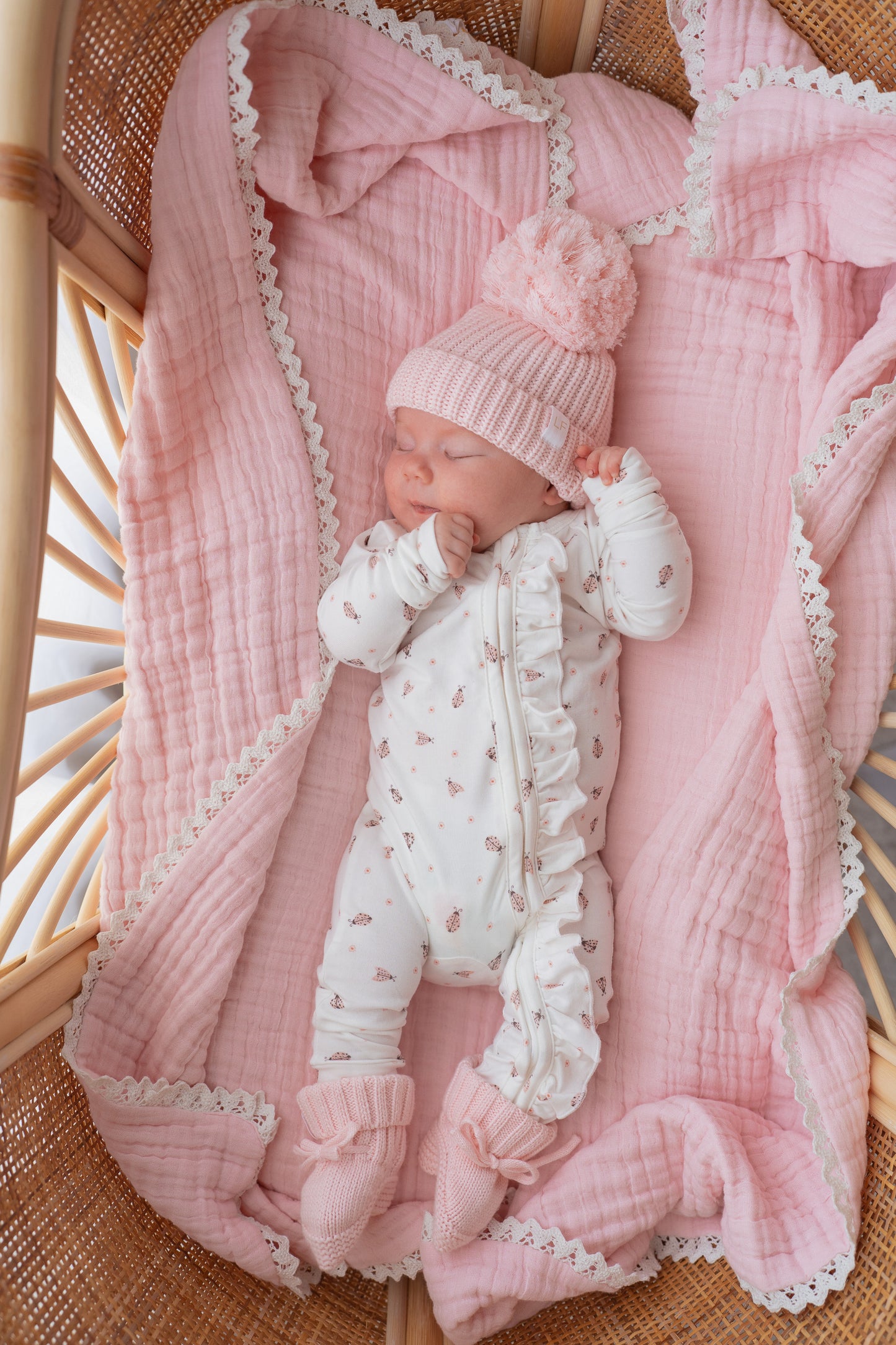 FRILL ZIP ROMPER | PINK LADYBUG