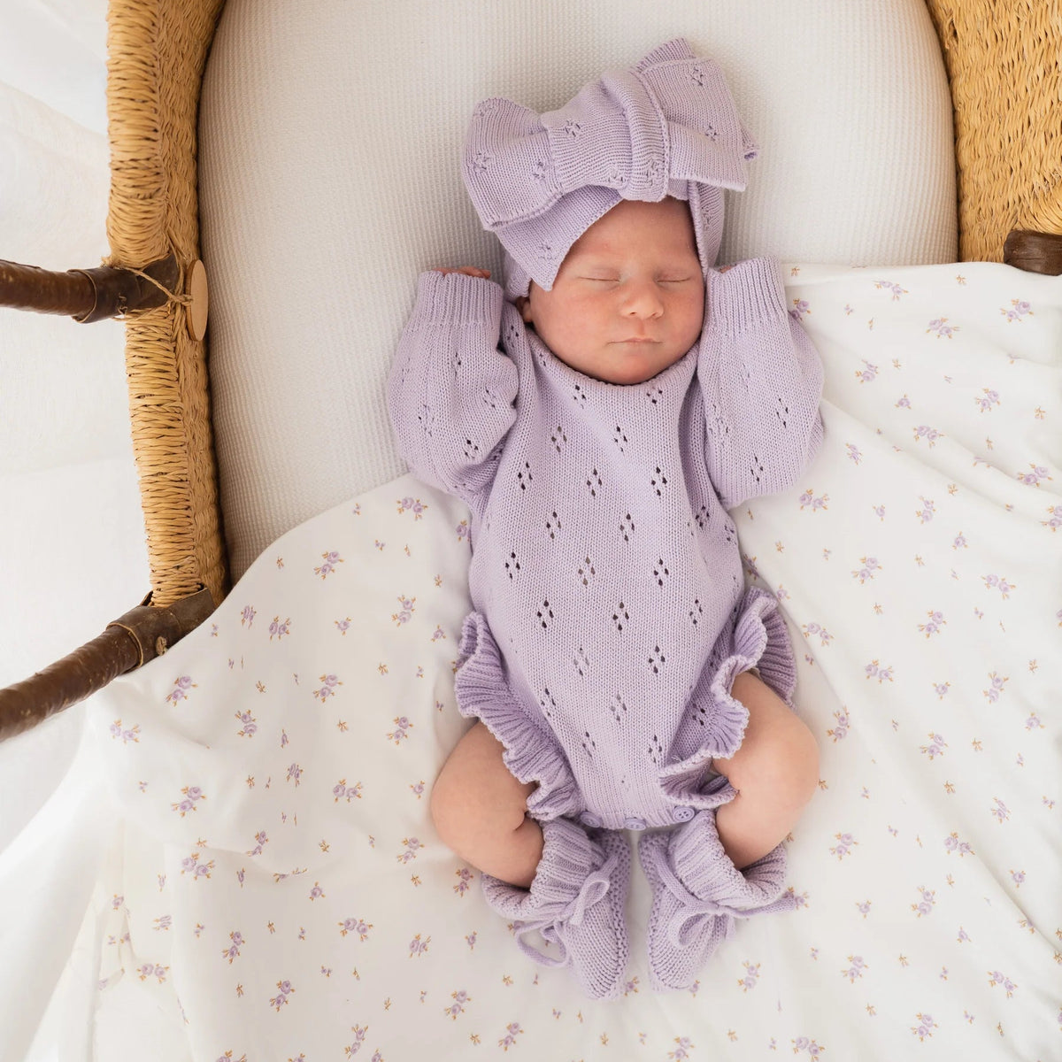 FRILL KNIT POINTELLE ROMPER | Pastel Lilac