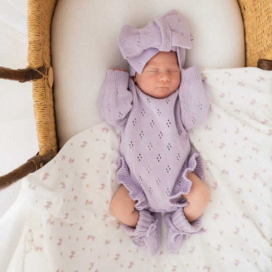 FRILL KNIT POINTELLE ROMPER | Pastel Lilac