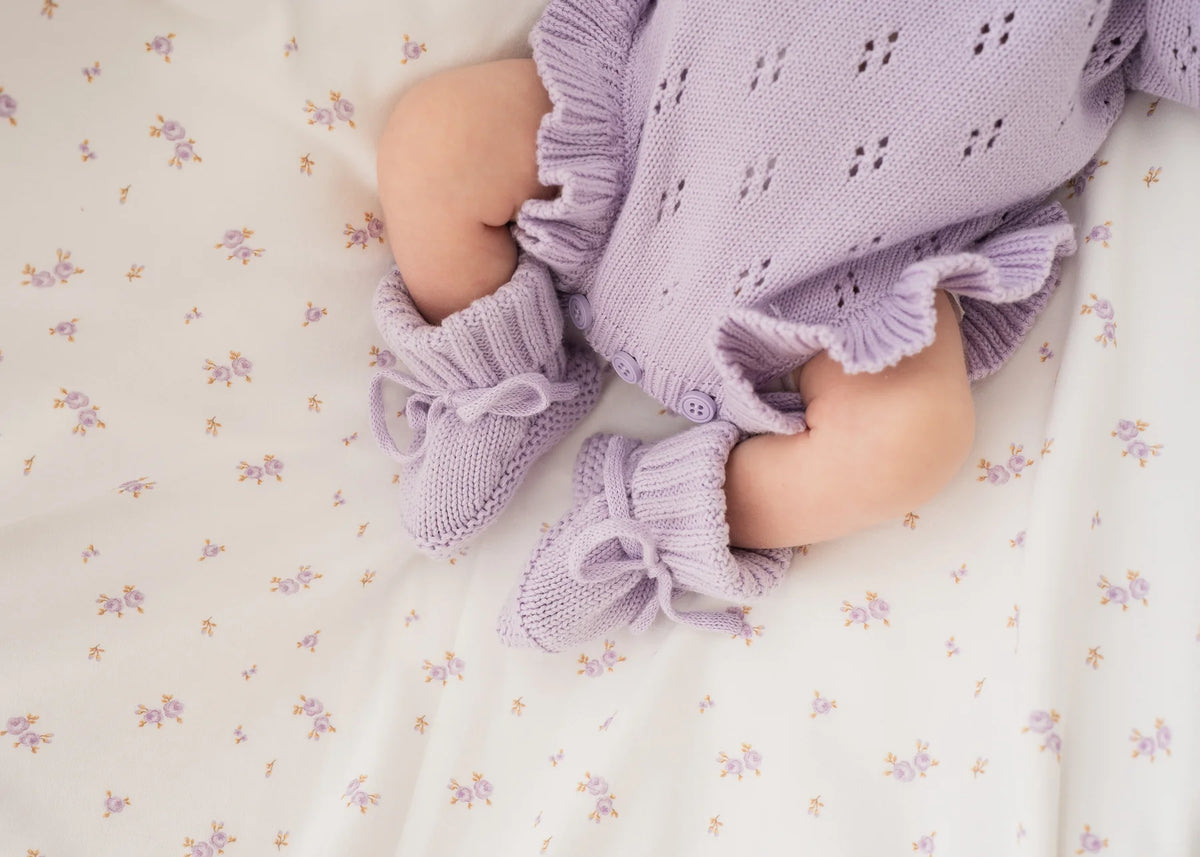FRILL KNIT POINTELLE ROMPER | Pastel Lilac