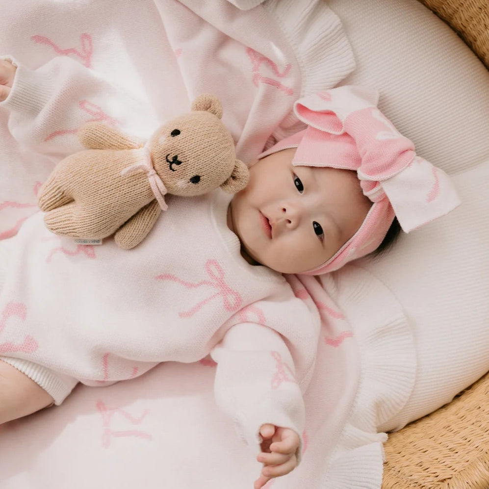 Knitted Oversized Topknot - Pink Bows