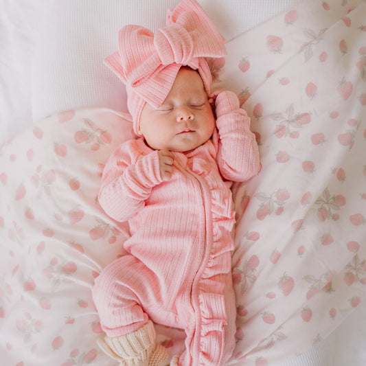 Frill Zip Romper - Peony Ribbed Pointelle