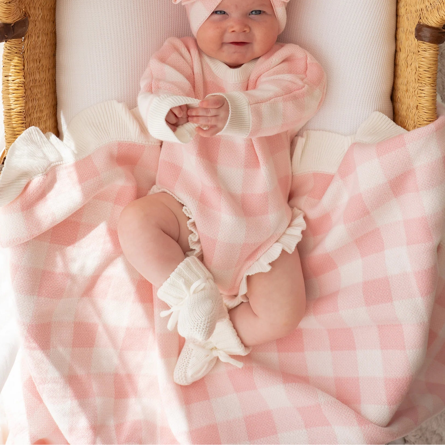 FRILL KNIT BLANKET | Pink Gingham