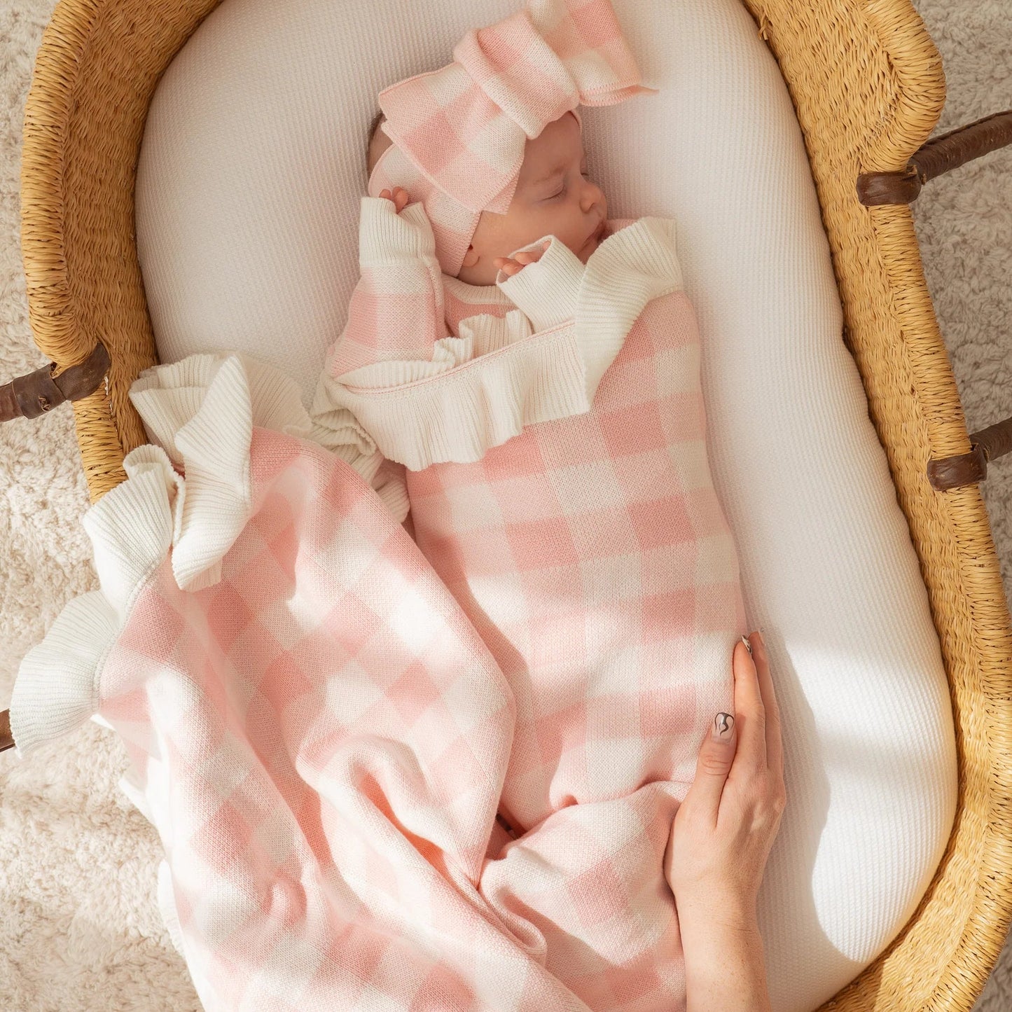 FRILL KNIT BLANKET | Pink Gingham
