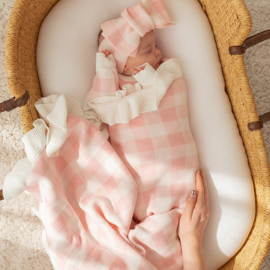 FRILL KNIT BLANKET | Pink Gingham