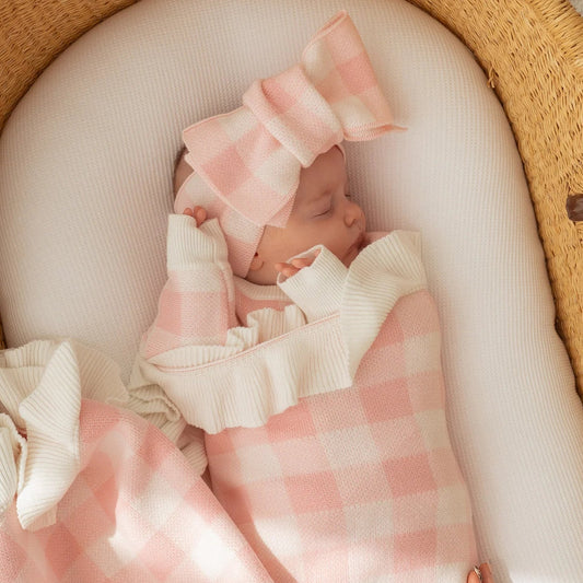 KNITTED OVERSIZED TOPKNOT | Pink Gingham