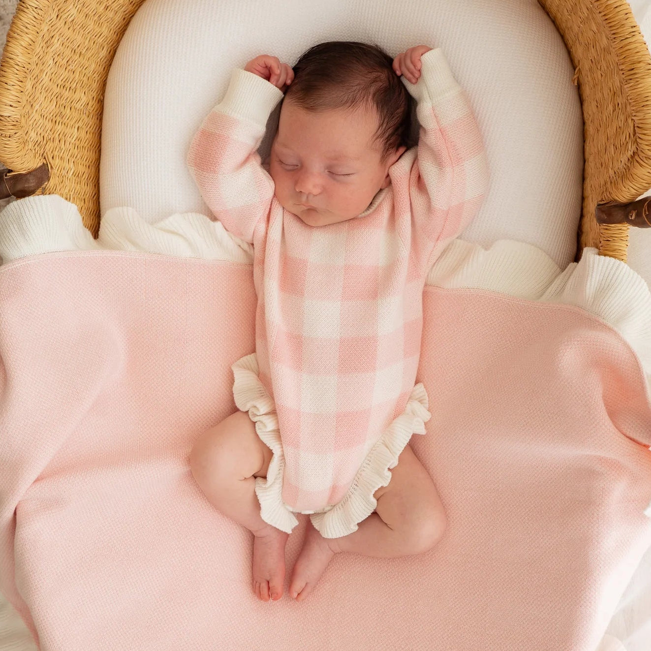 FRILL KNIT ROMPER | Pink Gingham