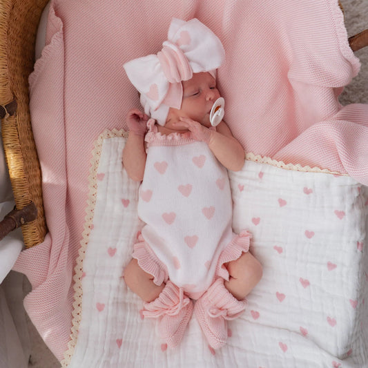 KNIT SINGLET ROMPER | Pink Hearts