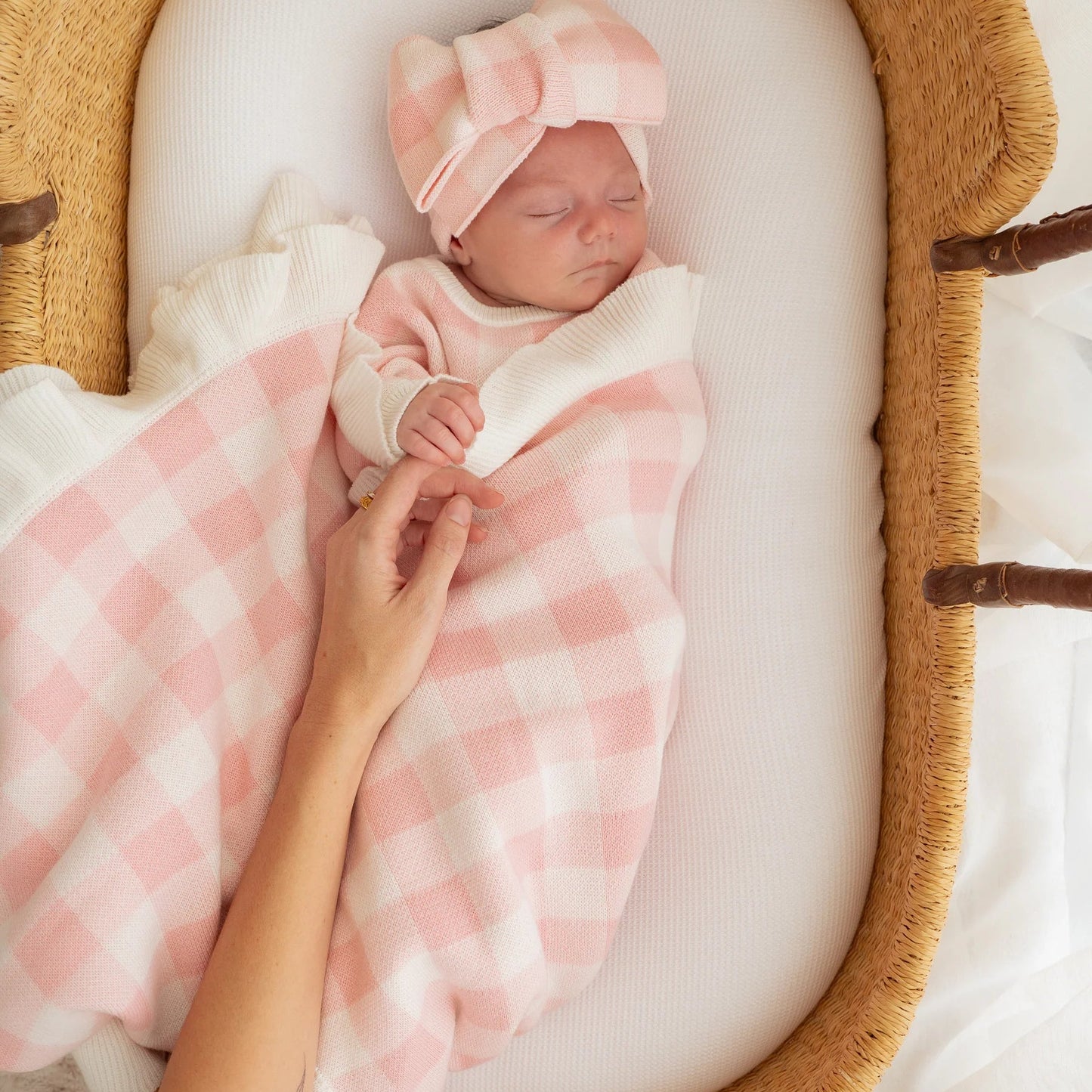 FRILL KNIT BLANKET | Pink Gingham