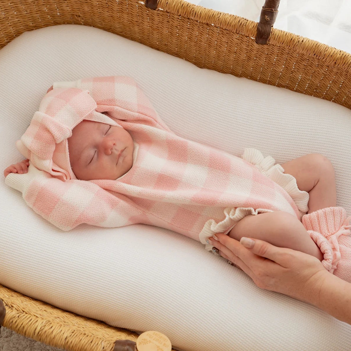 FRILL KNIT ROMPER | Pink Gingham