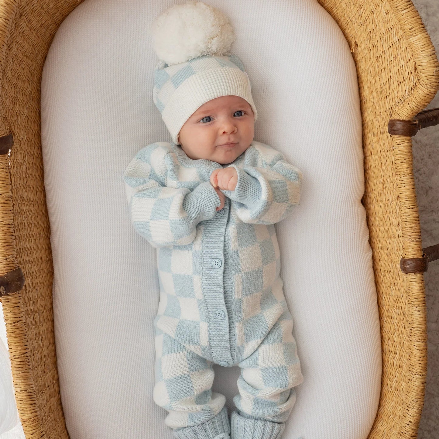 CLASSIC KNIT ROMPER | Sky Blue Checker