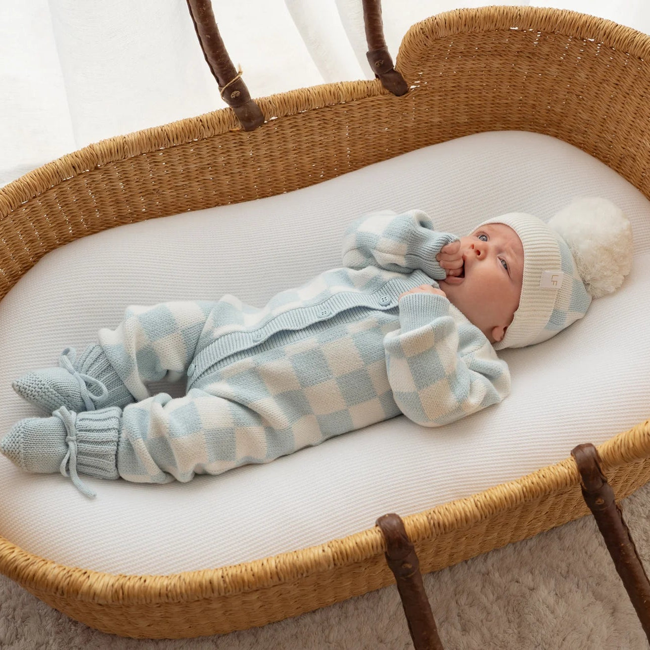 CLASSIC KNIT ROMPER | Sky Blue Checker