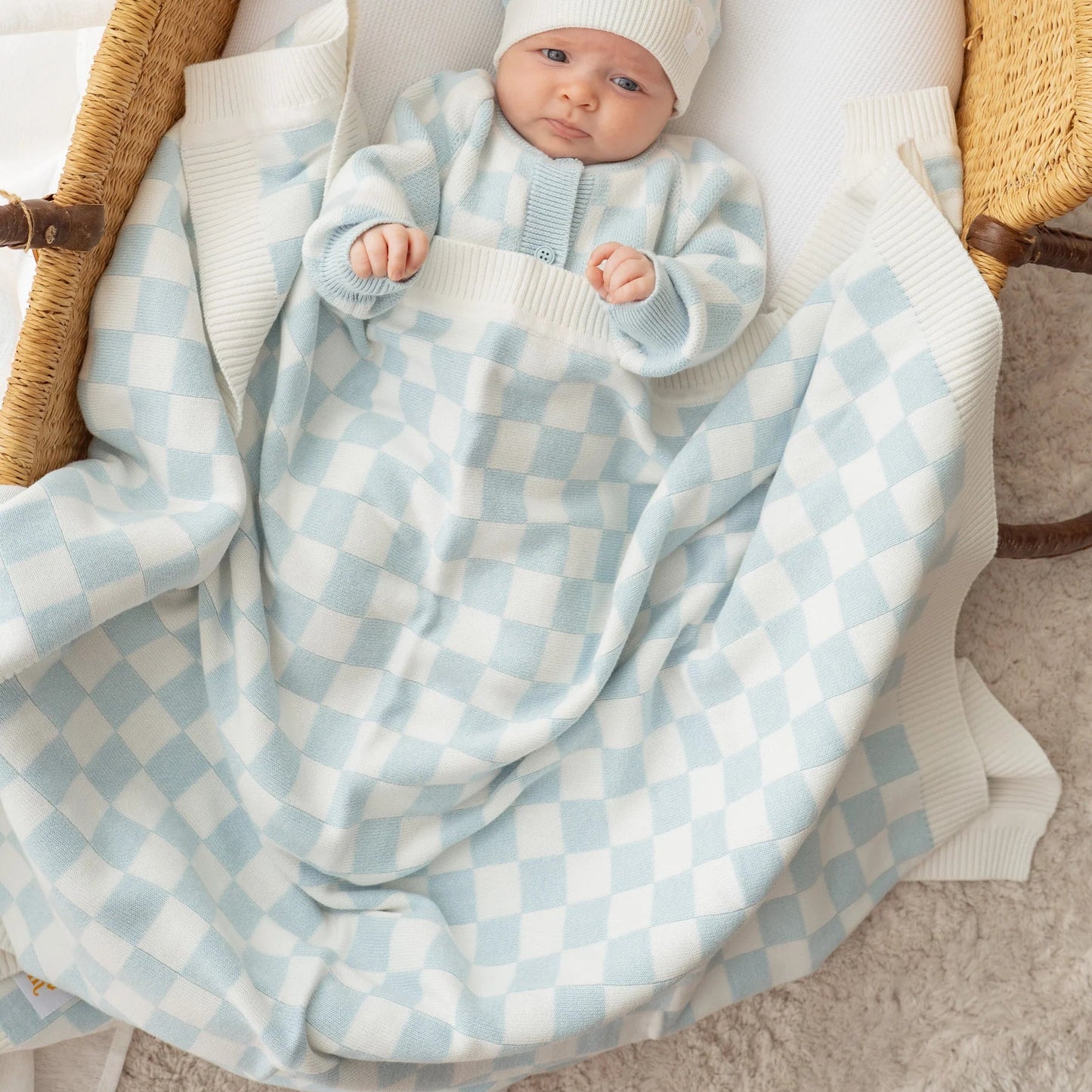 BORDER KNIT BLANKET | Blue Checker