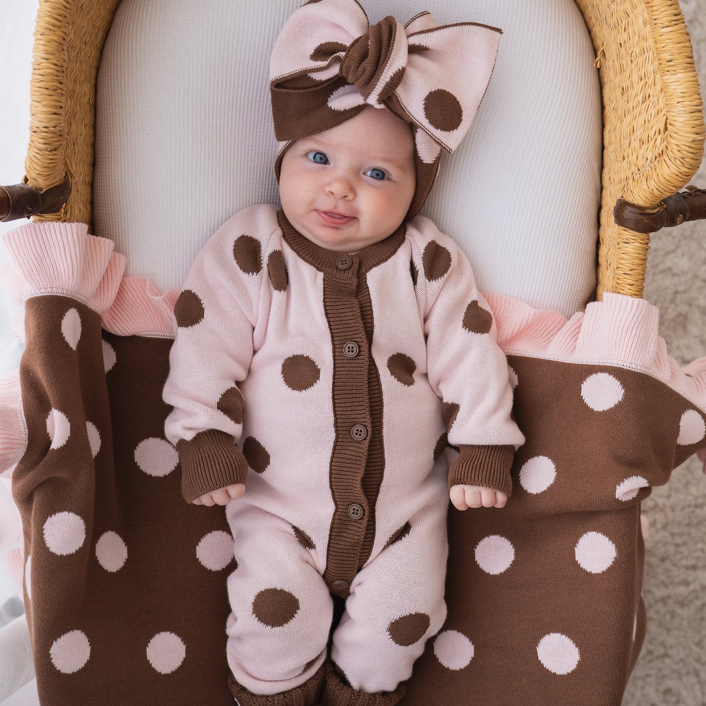 CLASSIC KNIT ROMPER | Choc Pink Polka