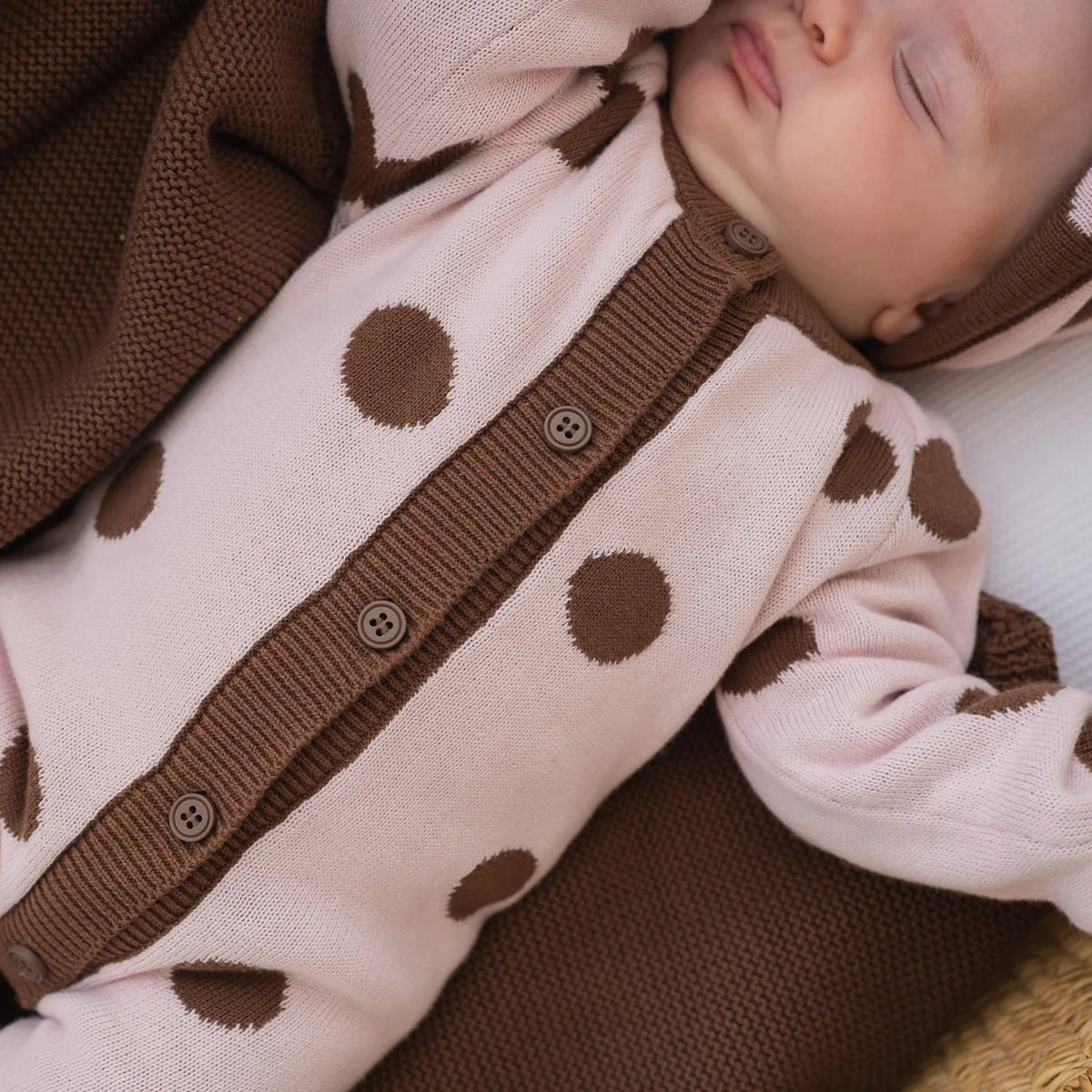 CLASSIC KNIT ROMPER | Choc Pink Polka