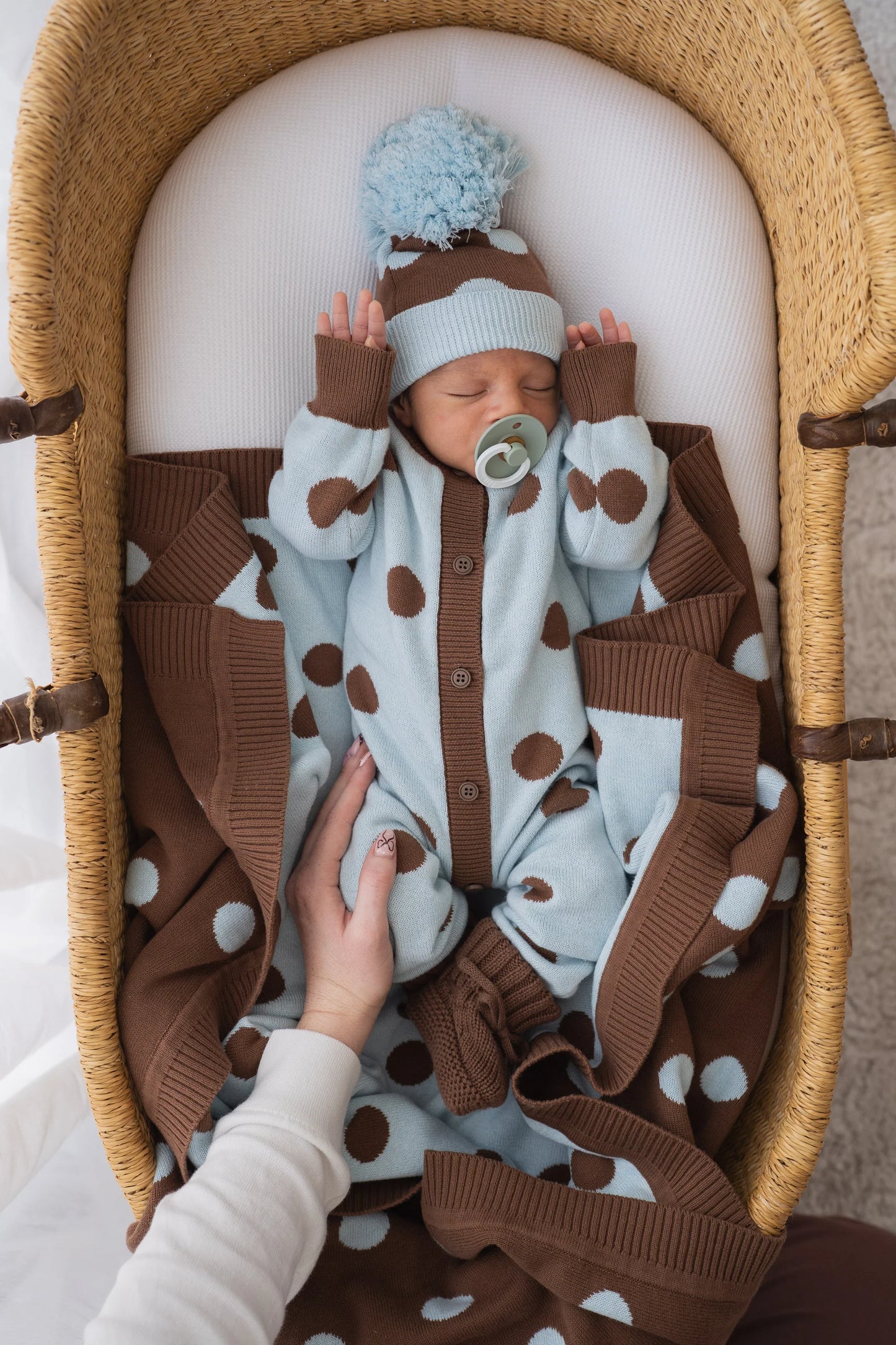 CLASSIC KNIT ROMPER | Choc Blue Polka