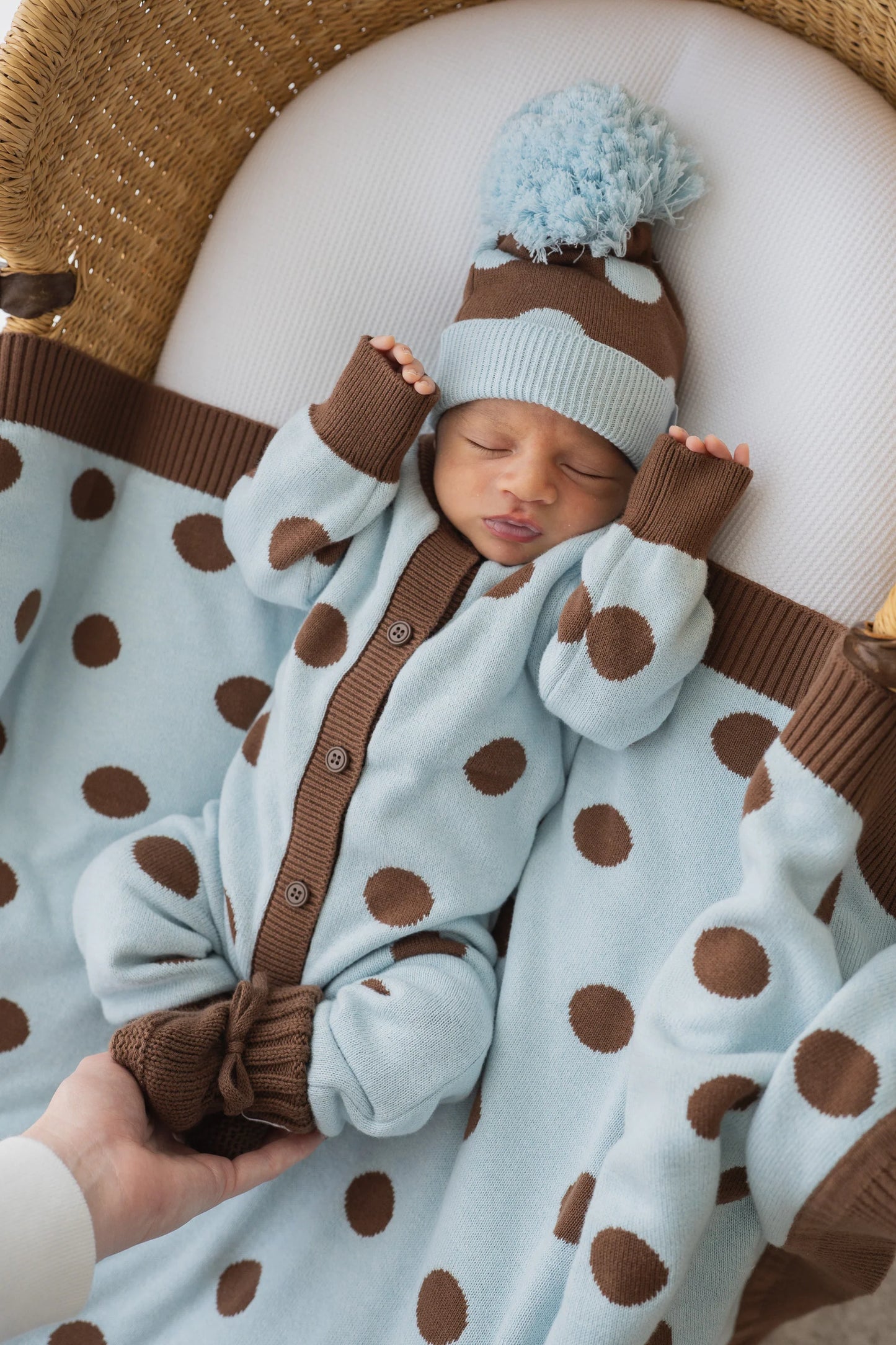 CLASSIC KNIT ROMPER | Choc Blue Polka