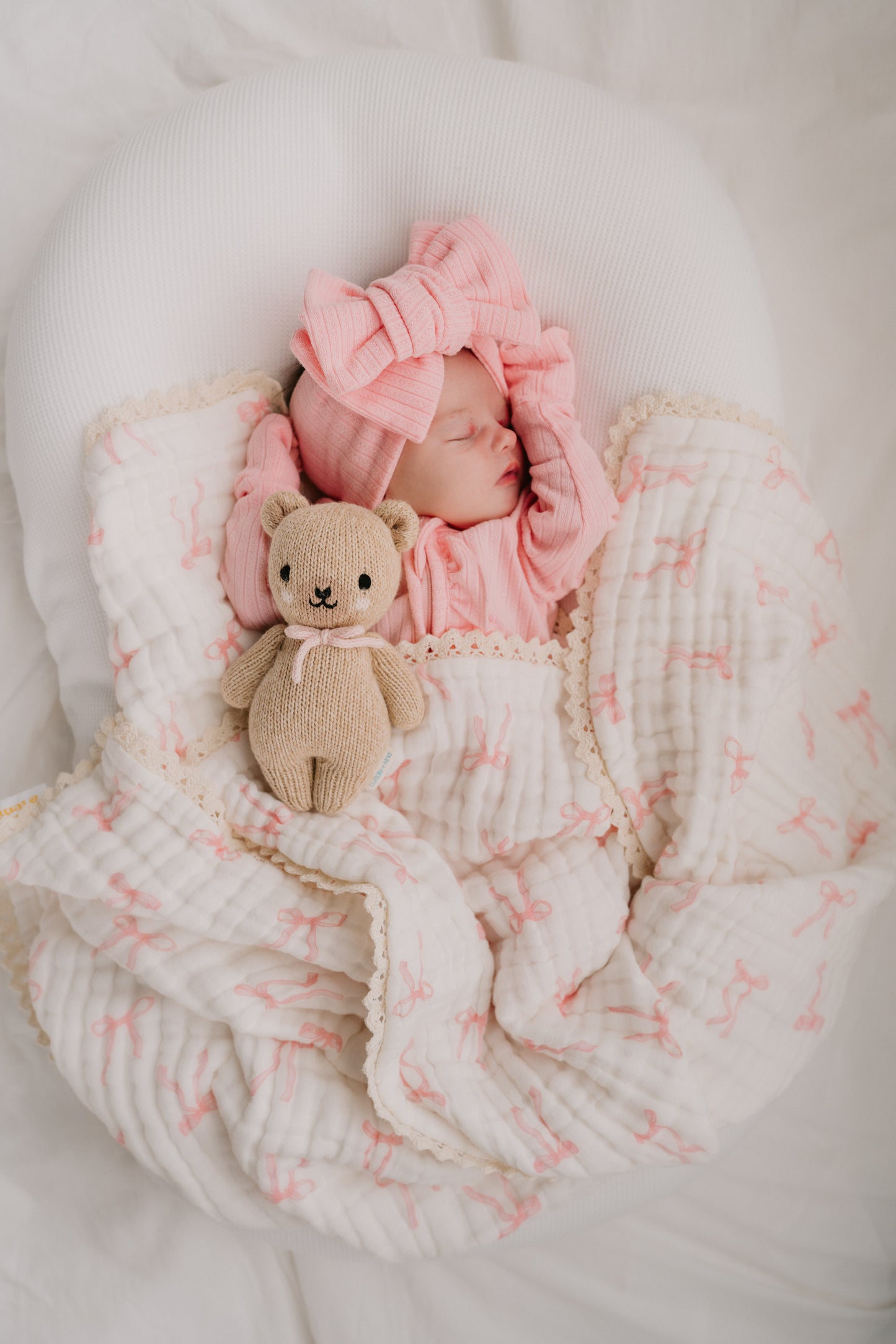 Gauze Lace Blanket - Pink Bows