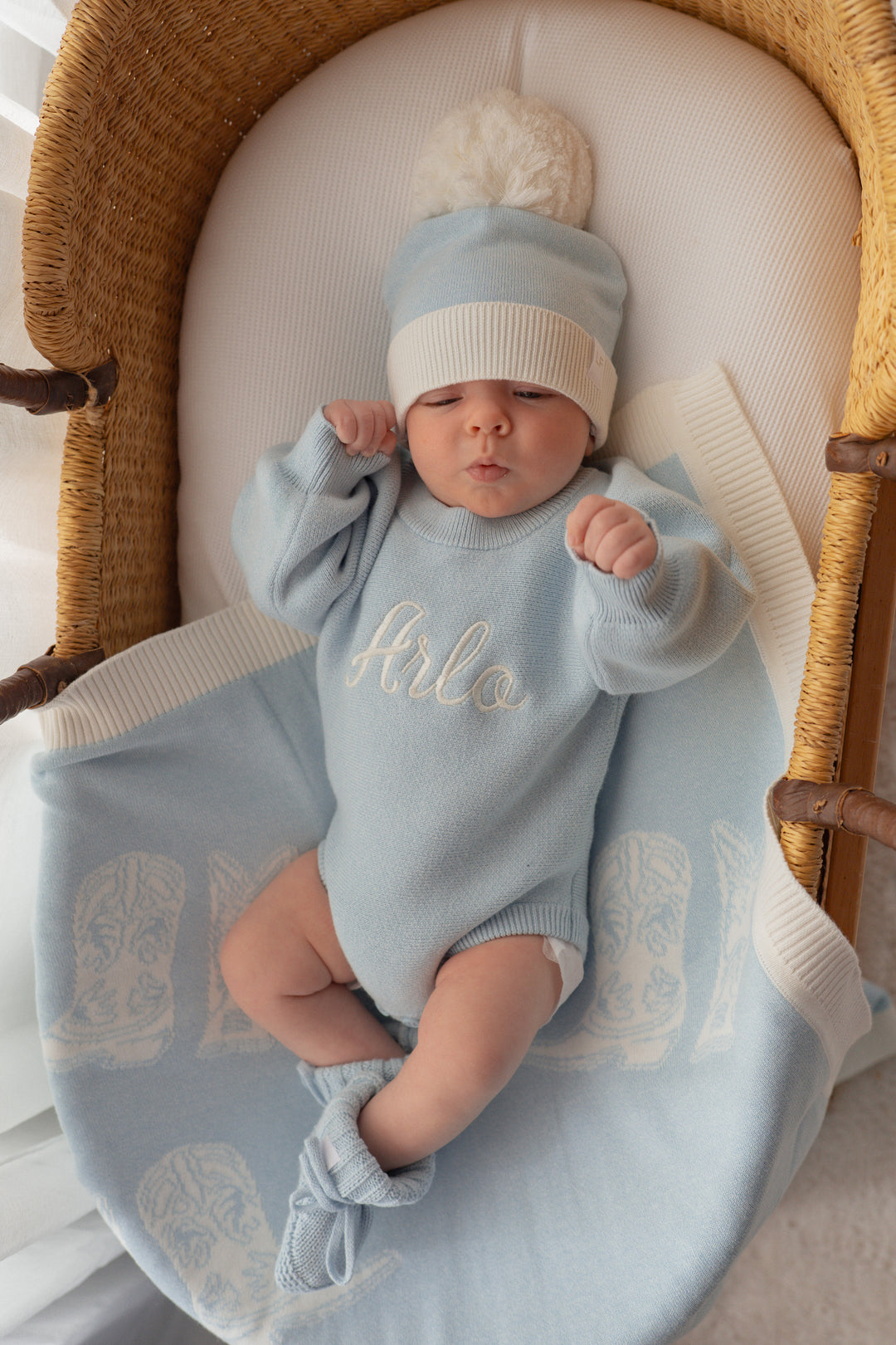 Knit Blanket | Sky Blue Cowboy Boots
