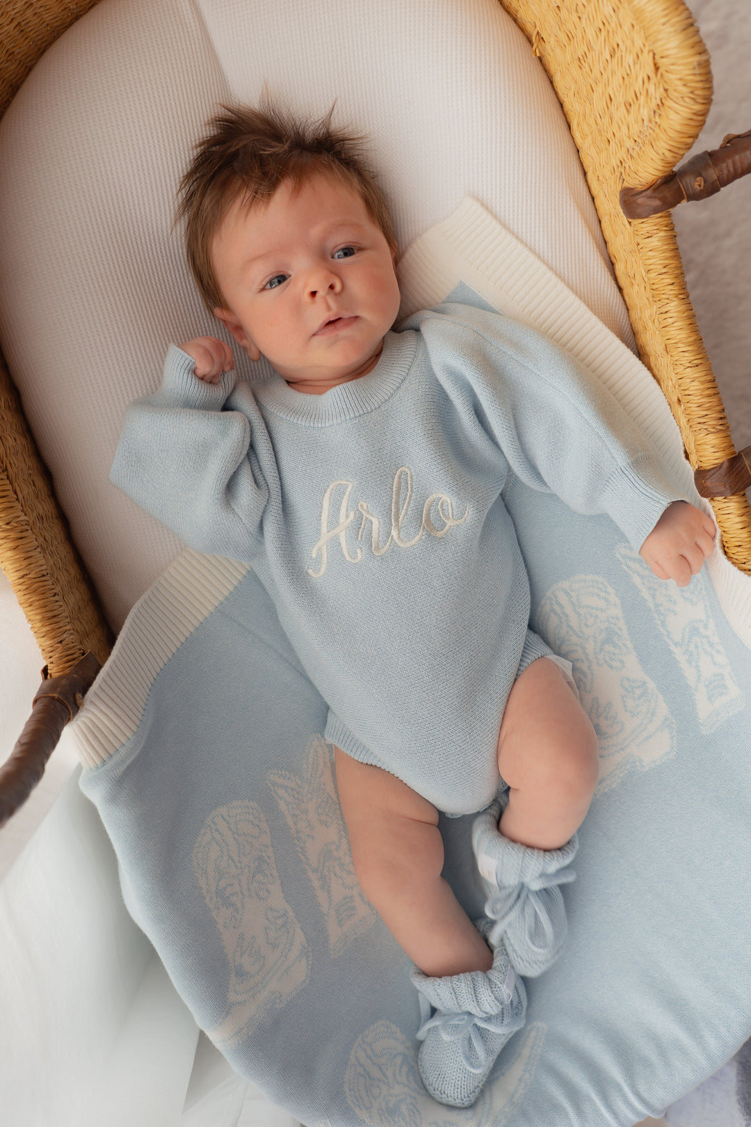 Knit Blanket | Sky Blue Cowboy Boots