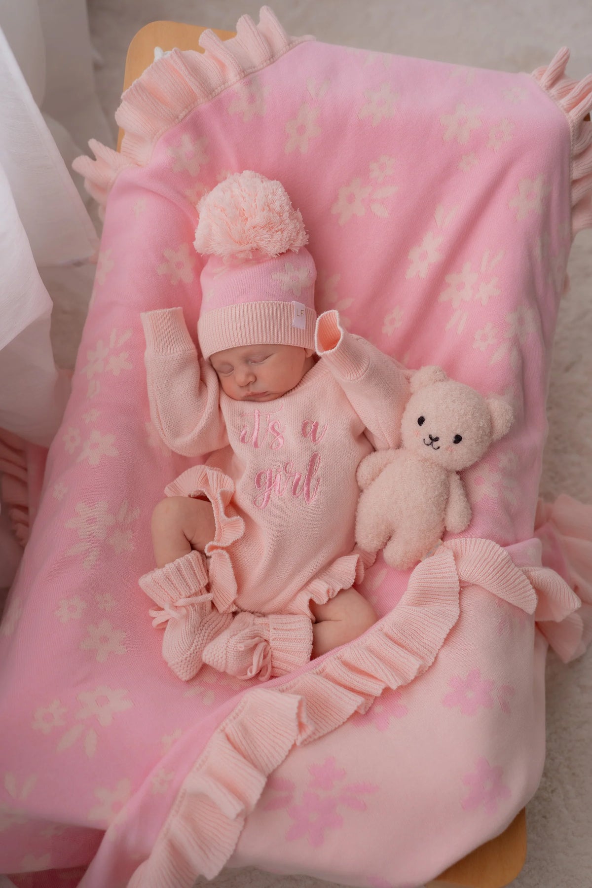 FRILL KNIT ROMPER | Baby Pink