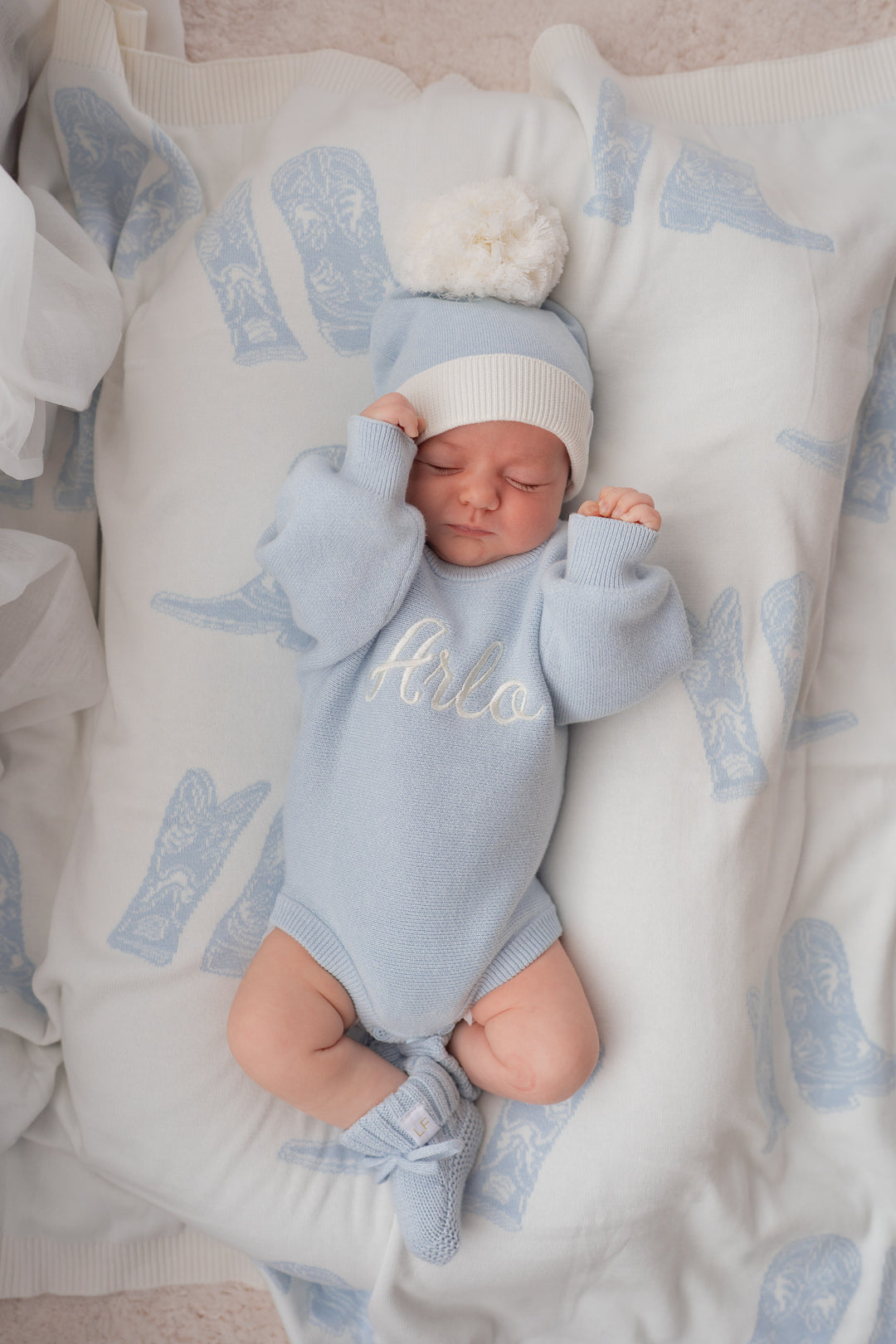 Knit Blanket | Sky Blue Cowboy Boots