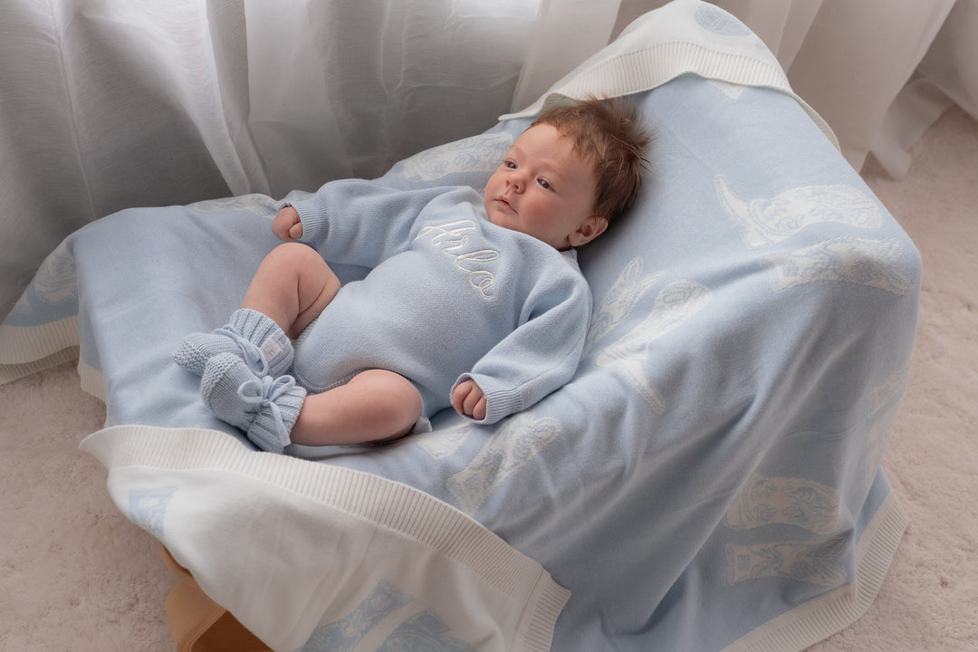 Knit Blanket | Sky Blue Cowboy Boots