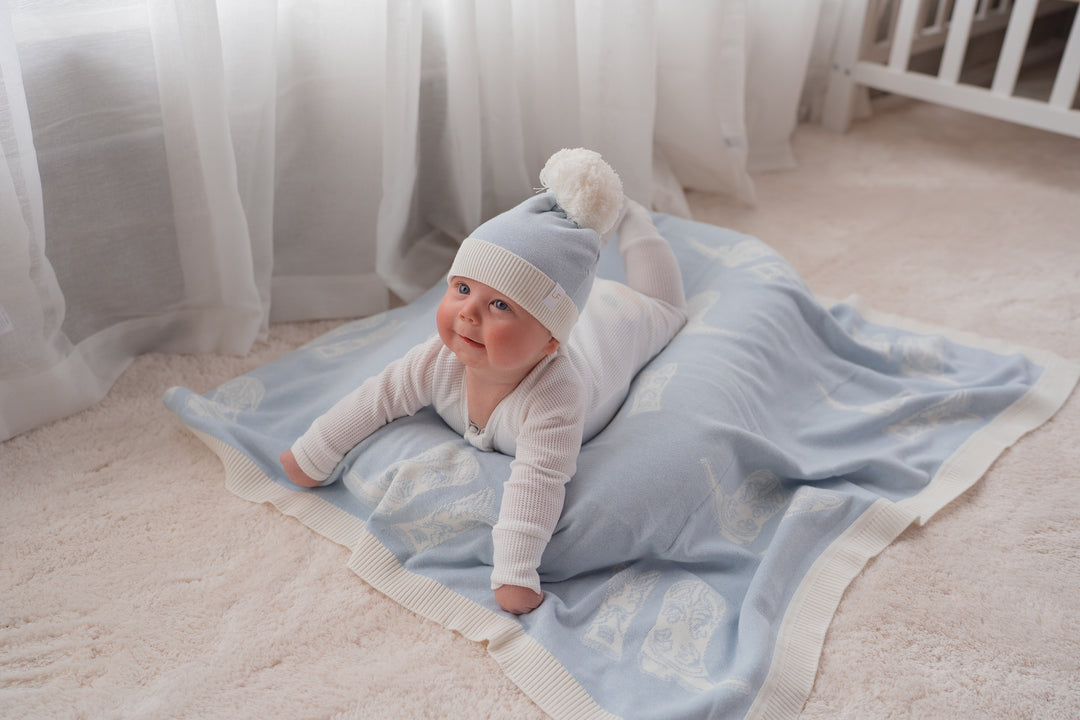 Knit Blanket | Sky Blue Cowboy Boots
