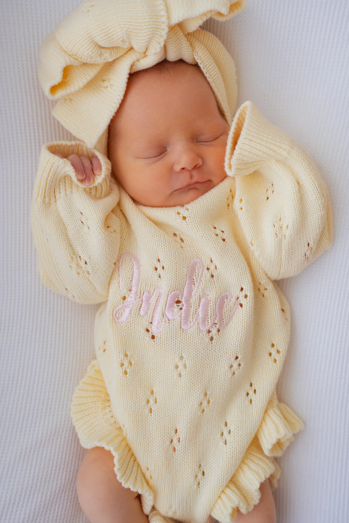 FRILL KNIT POINTELLE ROMPER | Lemon