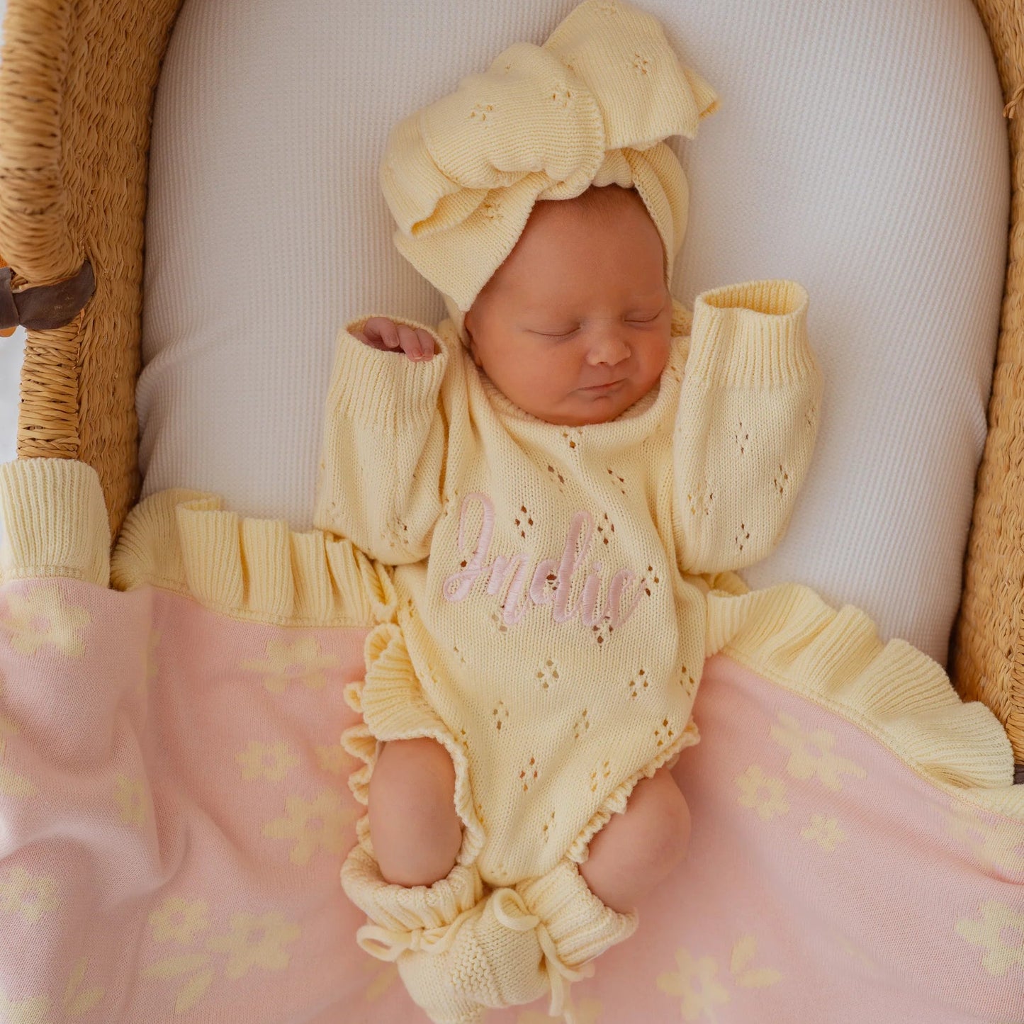 FRILL KNIT POINTELLE ROMPER | Lemon