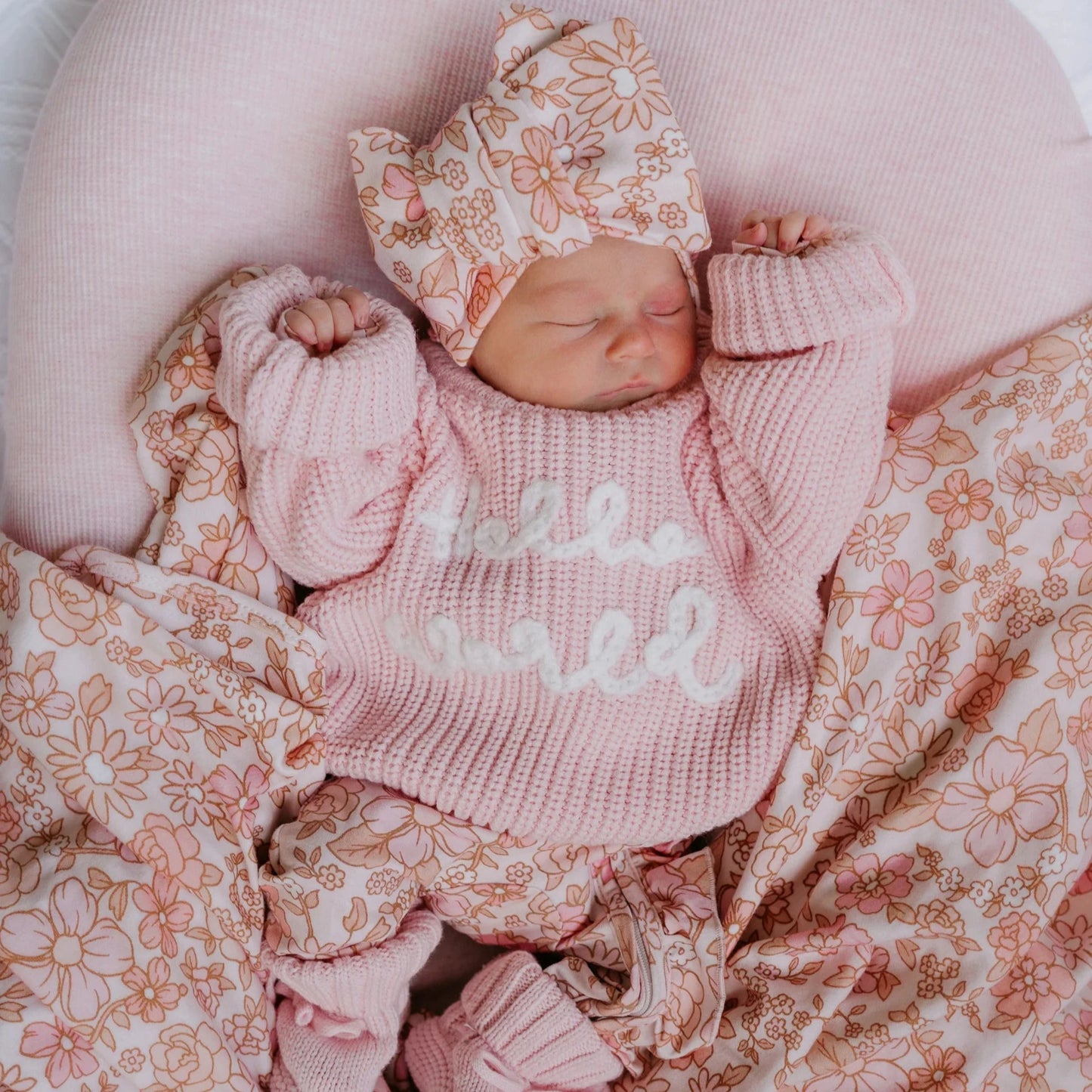 'Hello World' Chunky Knit Jumper - Baby Pink