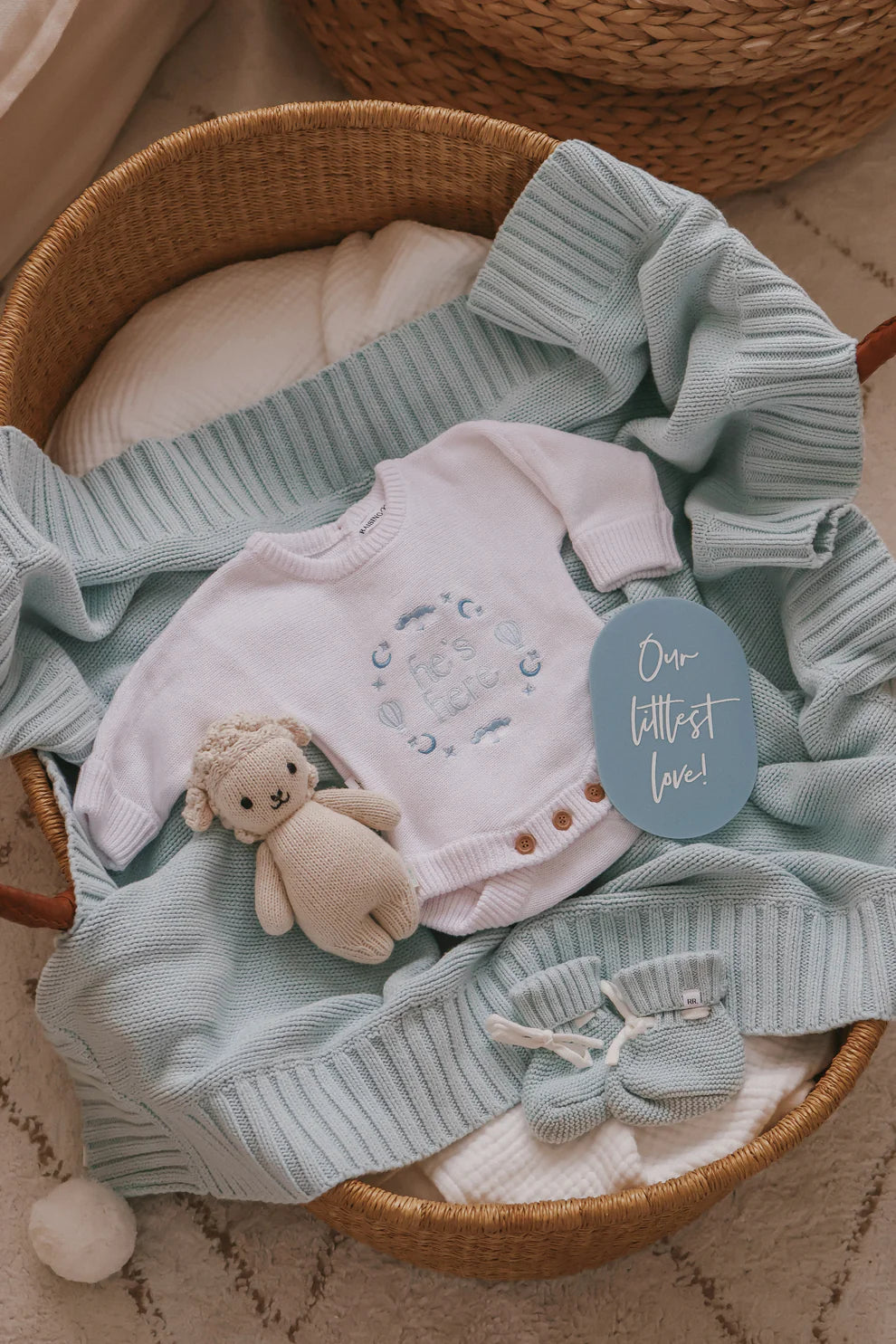 He’s Here Announcement Romper - Cloud/Coconut