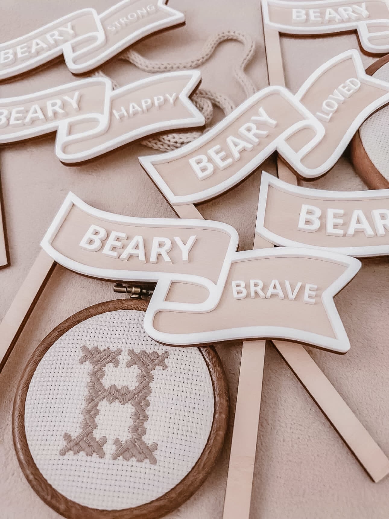 BEAR AFFIRAMTION FLAG SET of 6 | Plywood & Acrylic