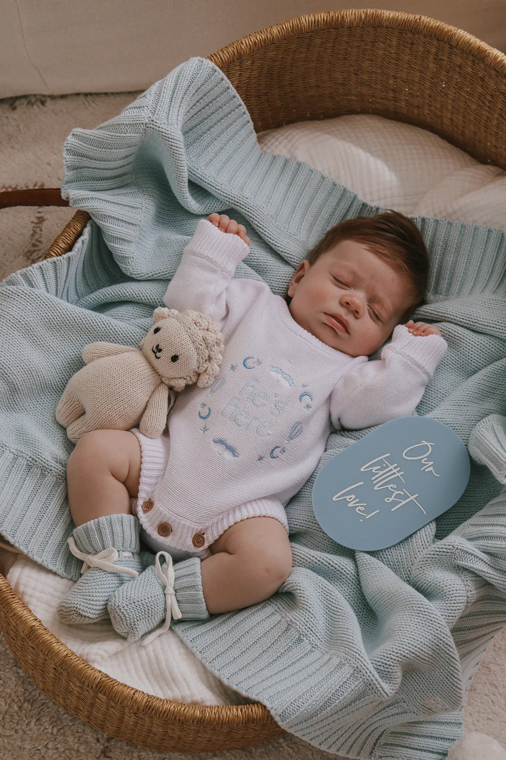 He’s Here Announcement Romper - Cloud/Coconut