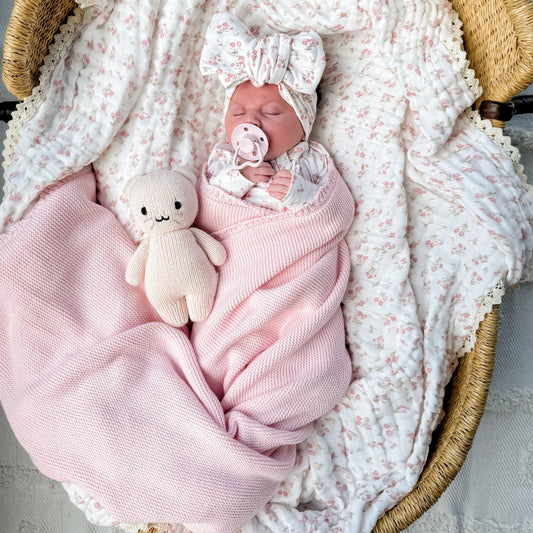 Knitted Heirloom Blanket - Baby Pink