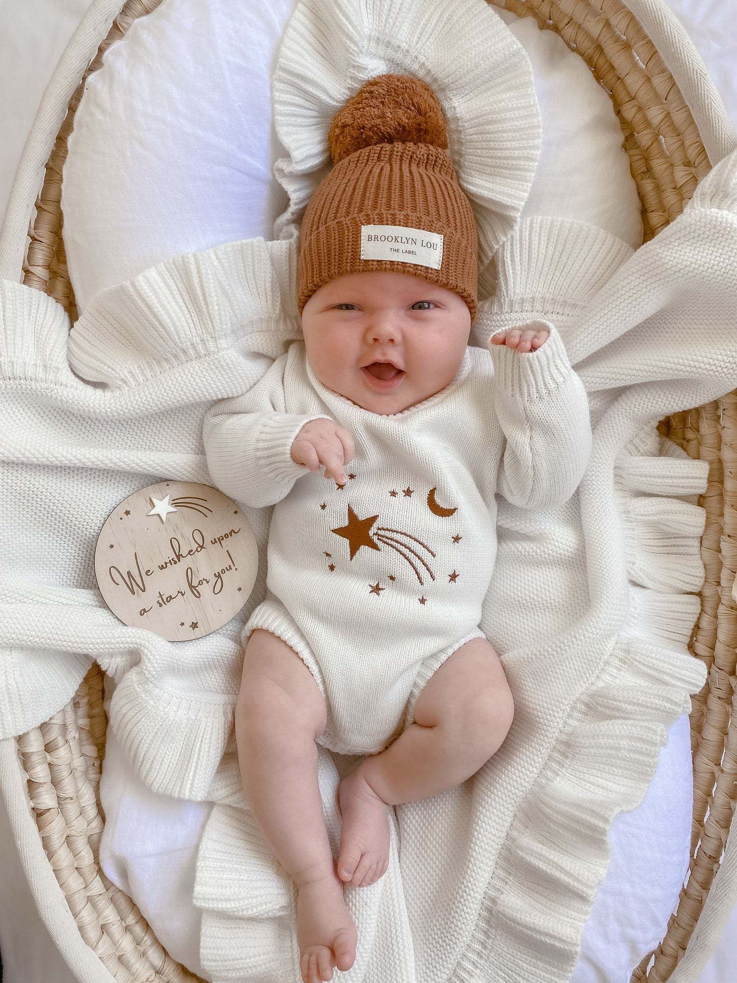 Shooting Star Knit Romper - Cocoa Embriodery