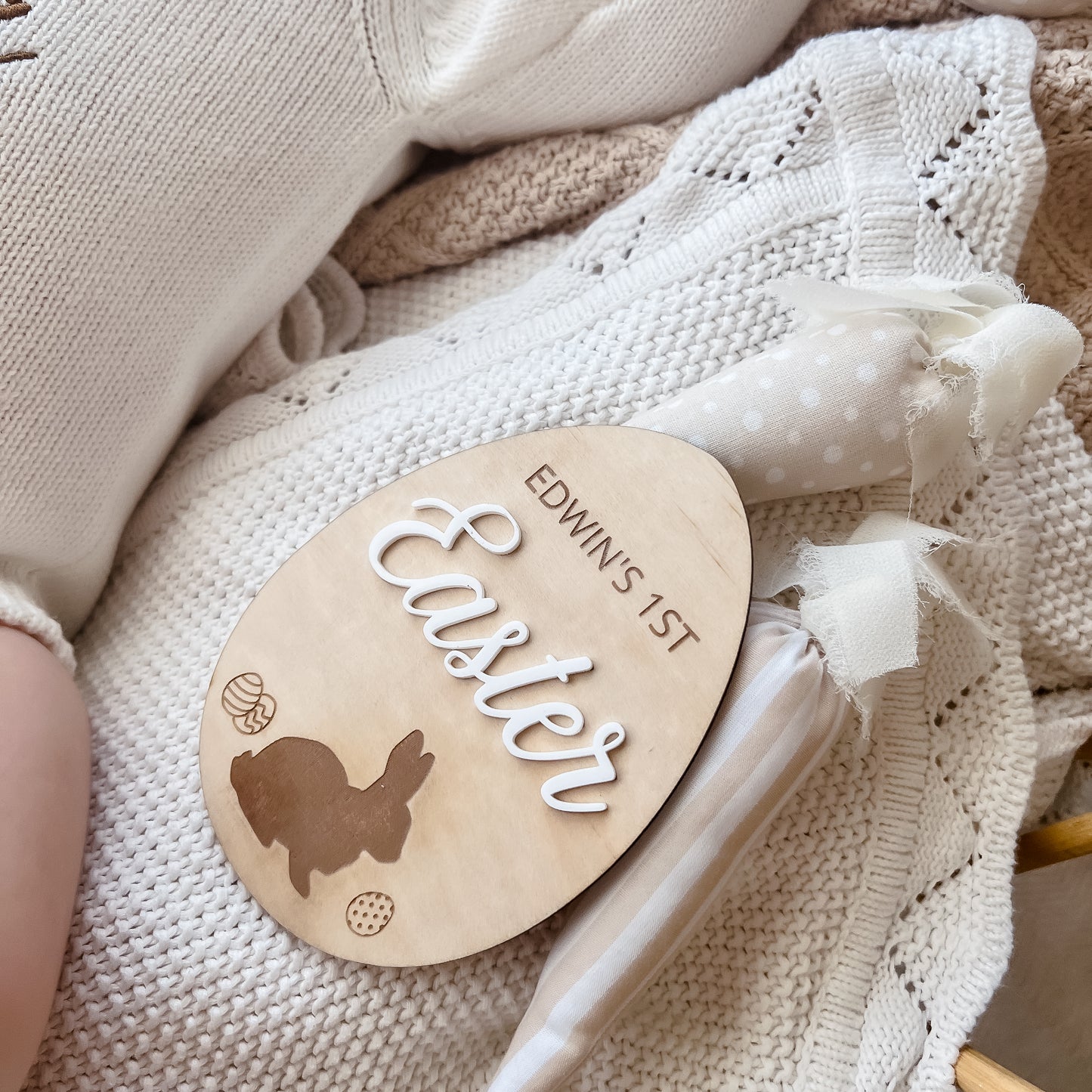 Personalised Wooden First Easter Egg Plaque