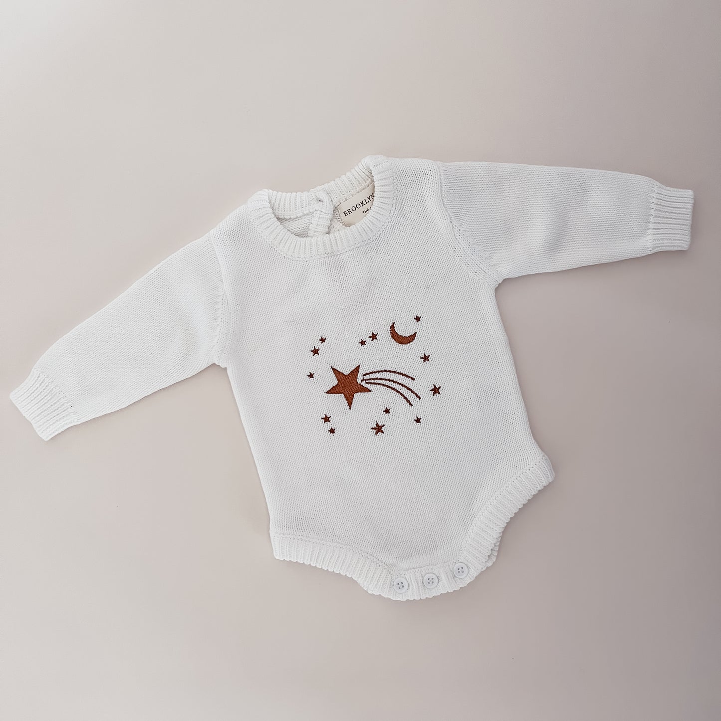 Shooting Star Knit Romper - Cocoa Embriodery