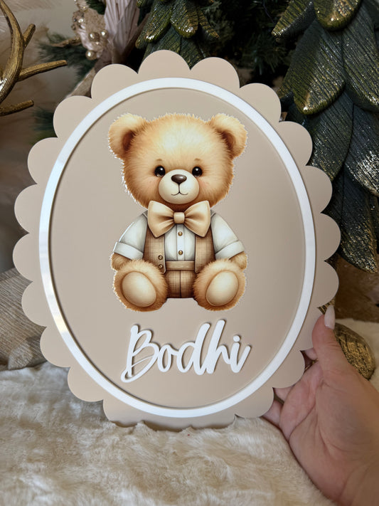 SCALLOPED BEAR SIGN | Personalised | Acrylic & UV Print