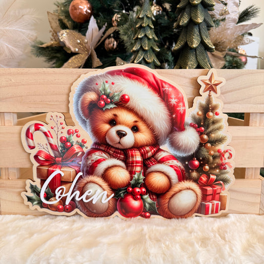 CHRISTMAS BEAR CRATE PLAQUE | Personalised